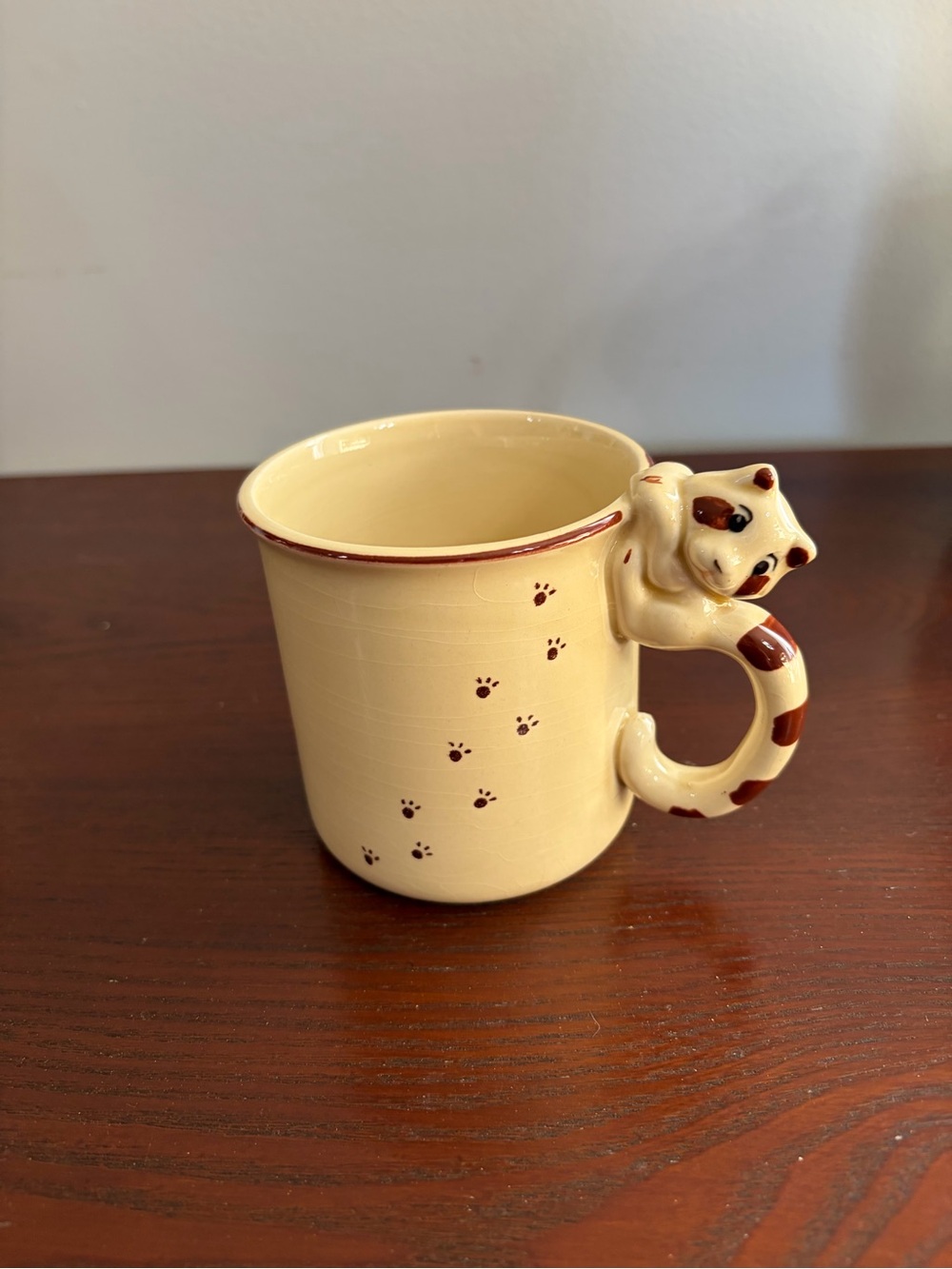 Vintage Ceramic Cat-Handle Mug with Brown Paw Details Made In Japan